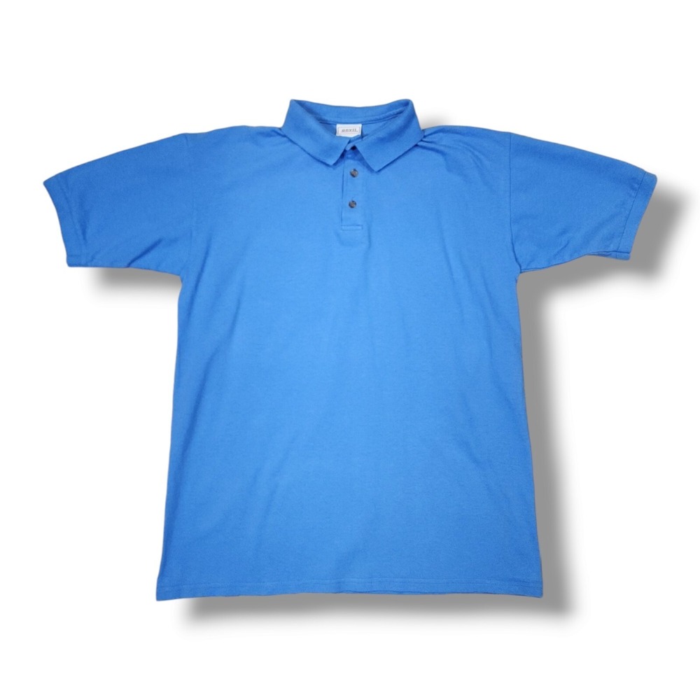 Anvil Blue Short Sleeve Vintage 90s Pre-Shrunk Cotton Polo Shirt Men's Size L